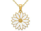 14K Yellow Gold White Enameled Daisy Flower Charm Pendant Necklace with Chain
